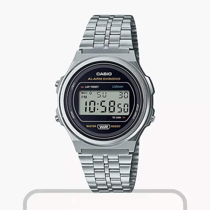 Casio Vintage Digital Grey Dial Alarm System Watch- A171WE-1A